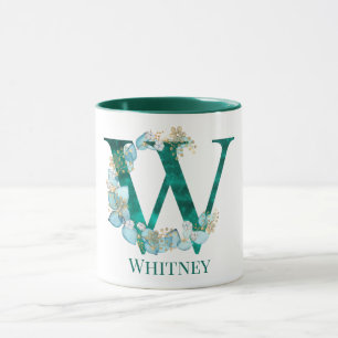 Mug Lettre monogramme aquarelle sarcelle et or W