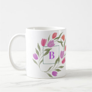 Mug Lettre monogramme B violet & blanc avec fleurs