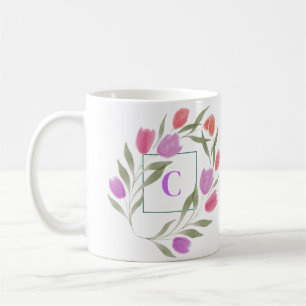 Mug Lettre monogramme C violet & blanc avec fleurs