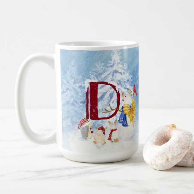Mug Lettre monogramme D mignon Angel Snowman Noël (Avec donut)