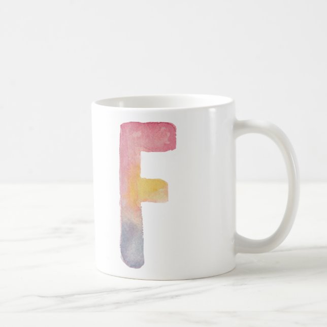 MUG LETTRE MONOGRAMME D'ALPHABET DE COULEUR D'EAU 'F'  (Droite)
