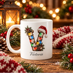 Mug Lettre monogramme de Noël rustique festif v