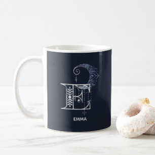 Mug Lettre monogramme E Boho Crescent Moon Mandala
