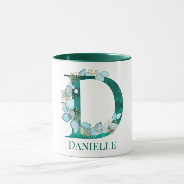 Mug Lettre monogramme en aquarelle sarcelle et or D (Centre)