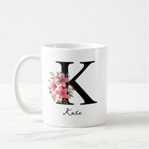 Mug Lettre monogramme floral K Margaret Nom personnali