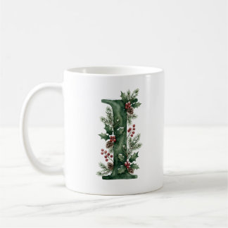Mug Lettre monogramme I en aquarelle de Noël botanique
