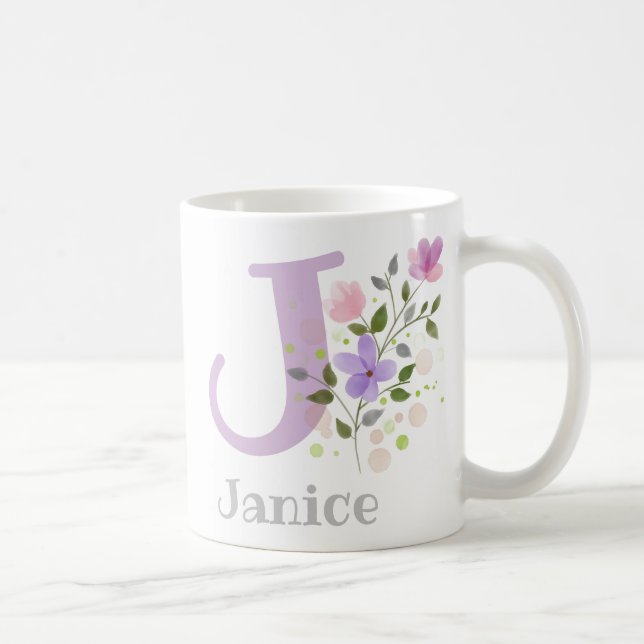 Mug Lettre monogramme J & prénom (Droite)