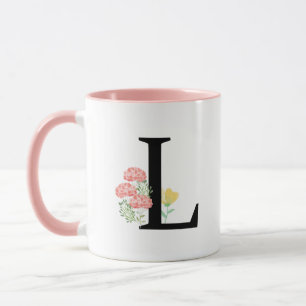 Mug Lettre monogramme L Aquarelle Rose Spray Floral