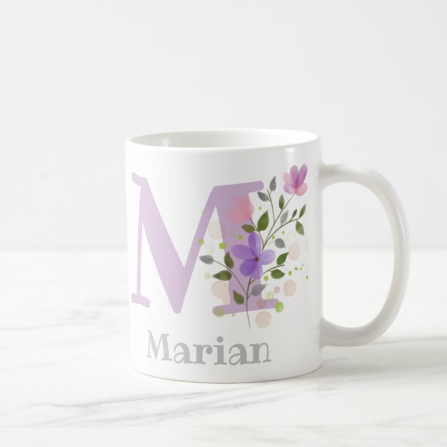 Mug Lettre monogramme M & Nom chrétien (Droite)