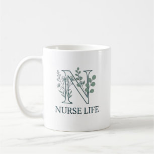 Mug Lettre Monogramme N Vie d'Infirmière Florale