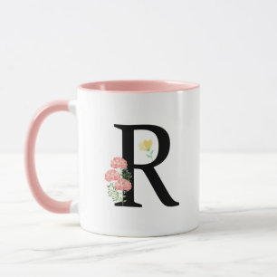 Mug Lettre monogramme R fleurs d'aquarelle moderne chi