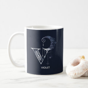 Mug Lettre monogramme V Boho Crescent Moon Mandala