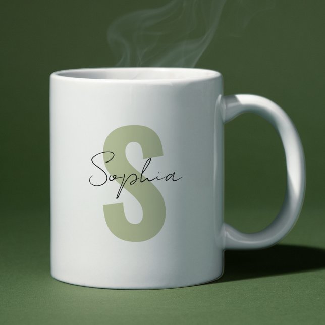 Mug Lettre monogramme verte Sage Nom de la calligraphi (Créateur téléchargé)