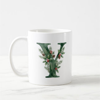 Mug Lettre monogramme Y en aquarelle de Noël houx