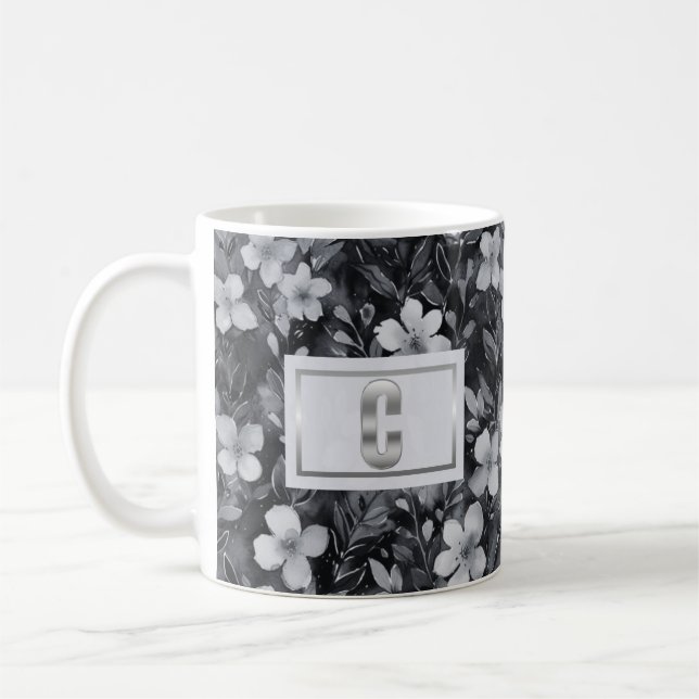Mug LETTRE MONOGRAPHIQUE ARGENT AQUATIE Florale (Gauche)