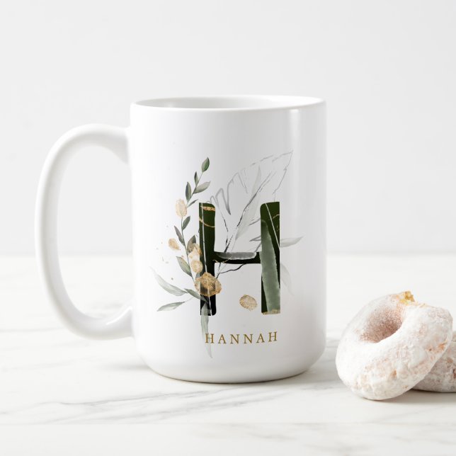 Mug LETTRE MONOGRAPHIQUE DE FLIAGE Tropical "H" Person (Avec donut)