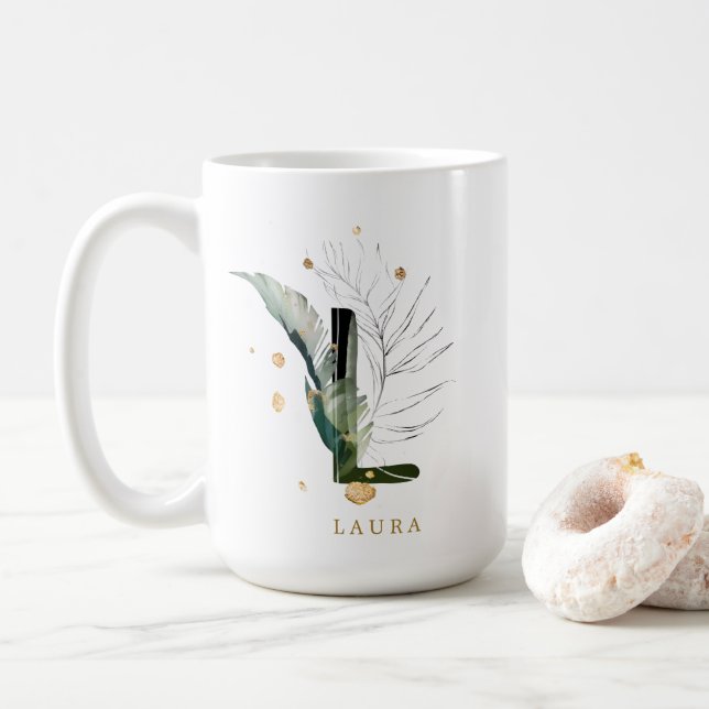 Mug LETTRE MONOGRAPHIQUE DE FLIAGE Tropical "L" Person (Avec donut)