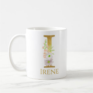 Mug LETTRE MONOGRAPHIQUE D'OR Floral PERSONNALISÉE I P