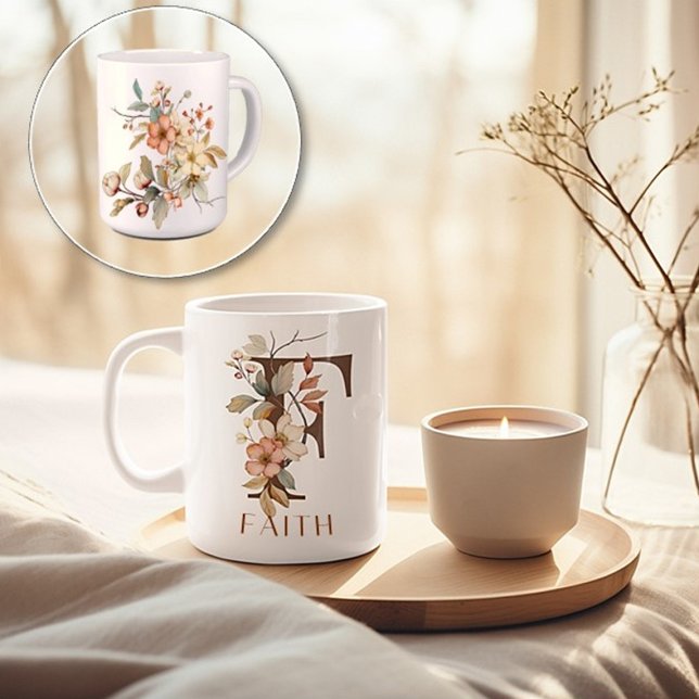 Mug LETTRE MONOGRAPHIQUE F Floral Rustique (Créateur téléchargé)
