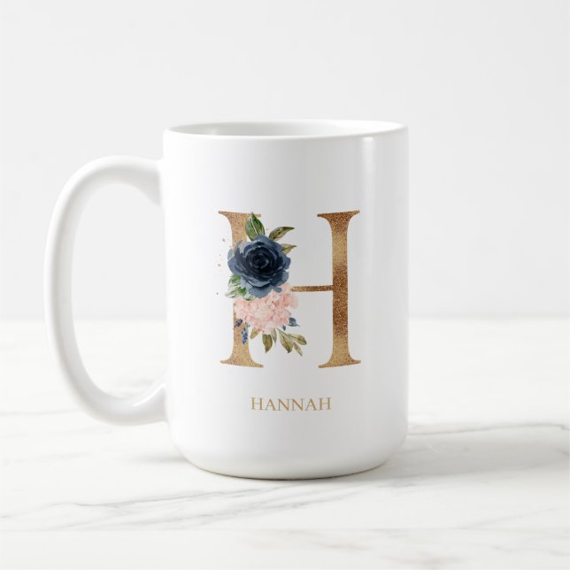 Mug LETTRE MONOGRAPHIQUE Florale Blush "H" Personnalis (Gauche)