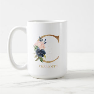 Mug LETTRE MONOGRAPHIQUE Florale Blush Navy "C" Person