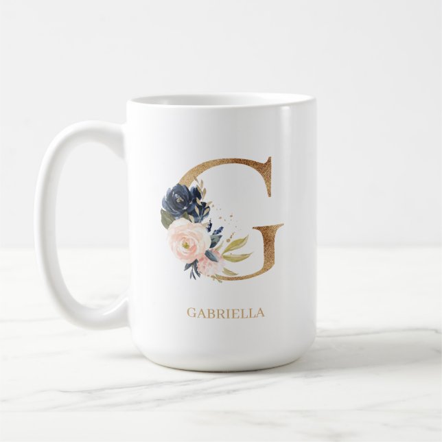 Mug LETTRE MONOGRAPHIQUE Florale Blush Navy "G" Person (Gauche)