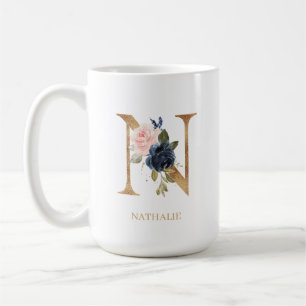 Mug LETTRE MONOGRAPHIQUE Florale Blush Navy "N" Person