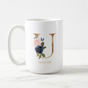 Mug LETTRE MONOGRAPHIQUE Florale Blush "U" Personnalis