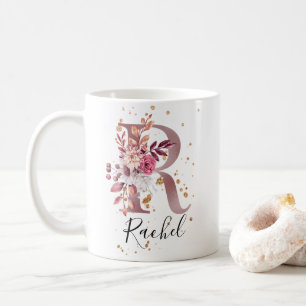 Mug LETTRE MONOGRAPHIQUE Florale Rose Mauve Rose Dustè