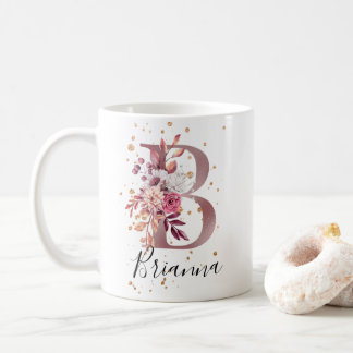 Mug LETTRE MONOGRAPHIQUE Florale Rose Mauve Rose Duste