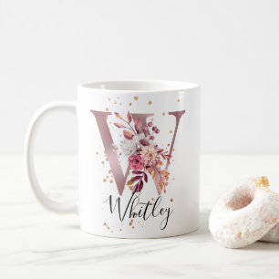 Mug LETTRE MONOGRAPHIQUE FLORALE ROSE MOUVE Rose DOUCE