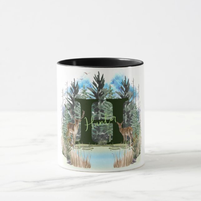 Mug Lettre monographique H personnalisée Cerf d'aquare (Centre)
