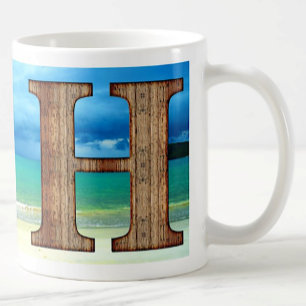 Mug LETTRE MONOGRAPHIQUE INITIALE EN BOIS H Beach Océa