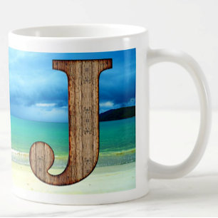 Mug LETTRE MONOGRAPHIQUE INITIALE EN BOIS J Beach Océa