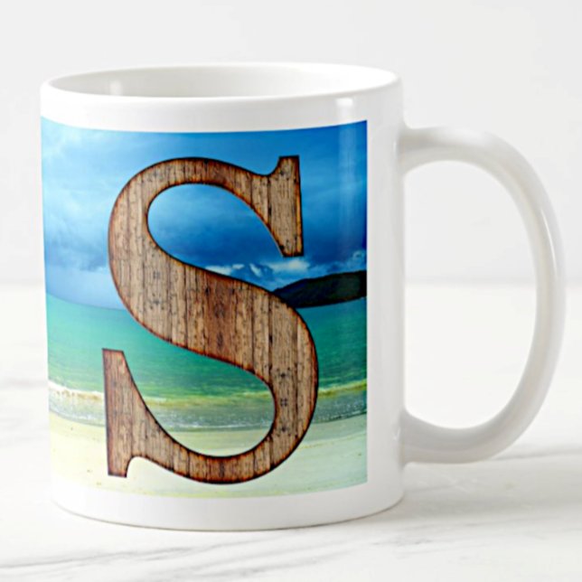 Mug LETTRE MONOGRAPHIQUE INITIALE EN BOIS S PLAGE Océa (Créateur téléchargé)