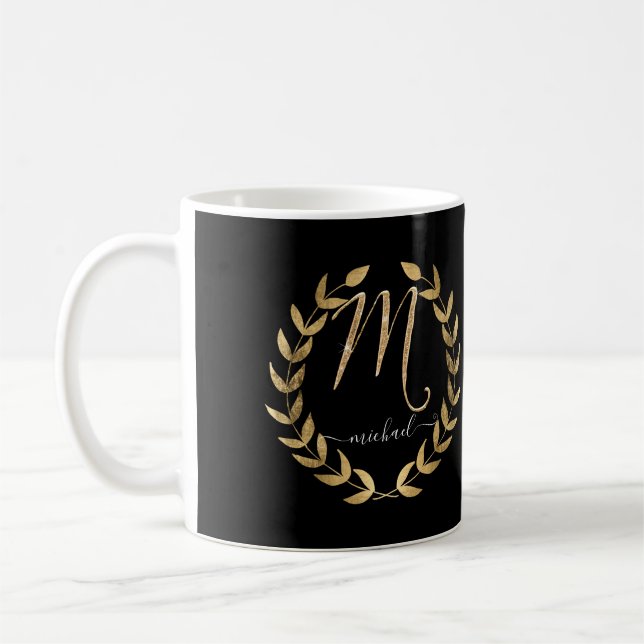 Mug Lettre monographique M Script Noir n Or Nom (Gauche)