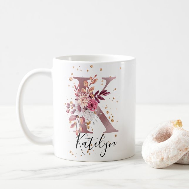 Mug LETTRE MONOGRAPHIQUE PLEINE MOUVE Rose DOUCE K (Avec donut)