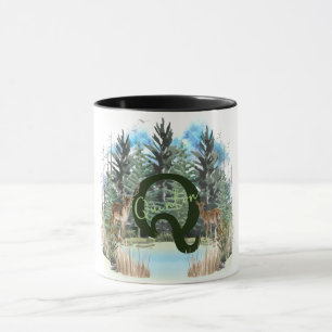 Mug Lettre monographique Q personnalisée Cerf aquarell