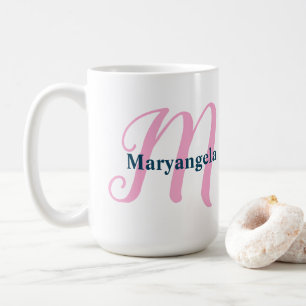 Mug Lettre monographique rose personnalisée M Nom pers