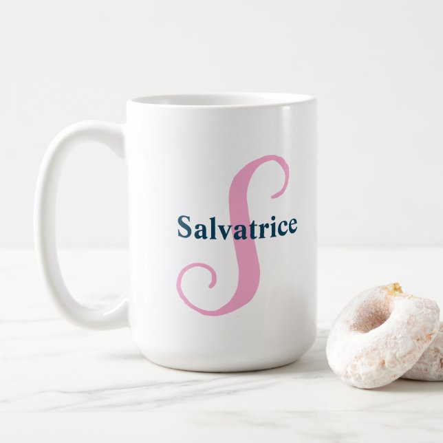 Mug Lettre monographique rose personnalisée S Nom pers (Avec donut)