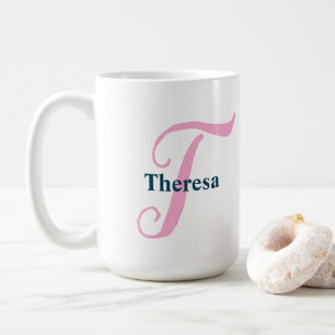 Mug Lettre monographique rose personnalisée T Nom pers