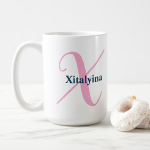 Mug Lettre monographique rose personnalisée X Nom pers