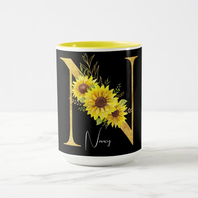 Mug LETTRE MONOGRAPHIQUE Tournesol N LETTRE Florale N (Centre)