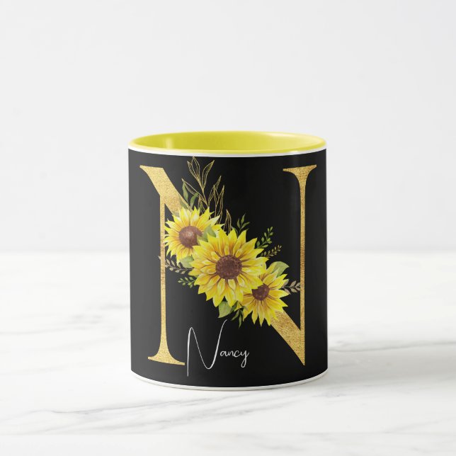 Mug LETTRE MONOGRAPHIQUE Tournesol N LETTRE Florale N (Centre)