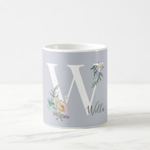 Mug Lettre monographique W Floral Personnalisée