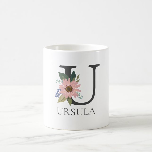 Mug LETTRE MONOMOBILE Florale Moderne Personnalisable  (Centre)