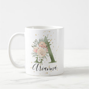 Mug LETTRE MOTOGRAPHIQUE VERTE Sage A Peach Floral Bei