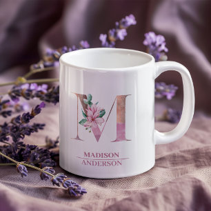 Mug LETTRE MOYENNE AQUATICOLE D'OR Rose MONogramme M