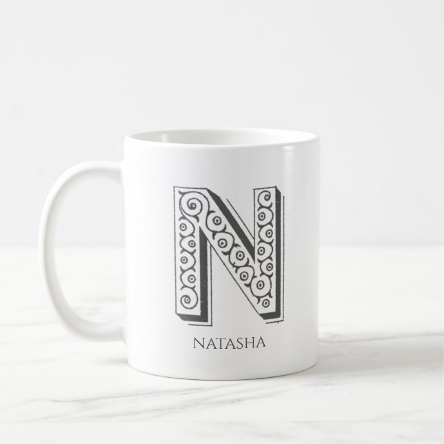 Mug Lettre N Monogramme Nom moderne (Gauche)