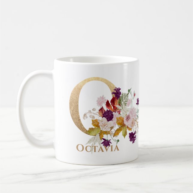 Mug Lettre O - Gold Floral Nom soeur collègue ami coll (Gauche)